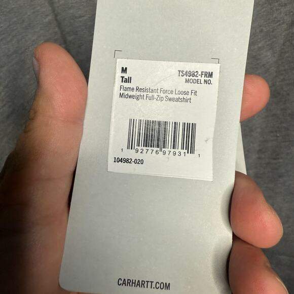 Carhartt Flame Resistant Force Hoodie Men’s M Tall Gray Loose Fit Full Zip NWT - Picture 7 of 8